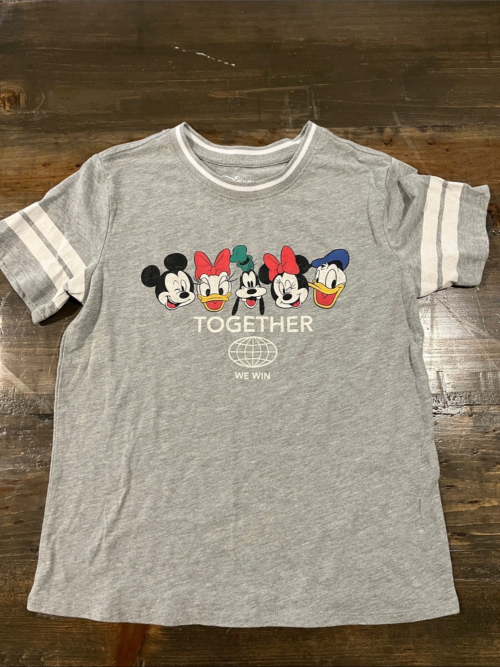 Disney Gray Tee with Colorful Mickey & Friends Faces